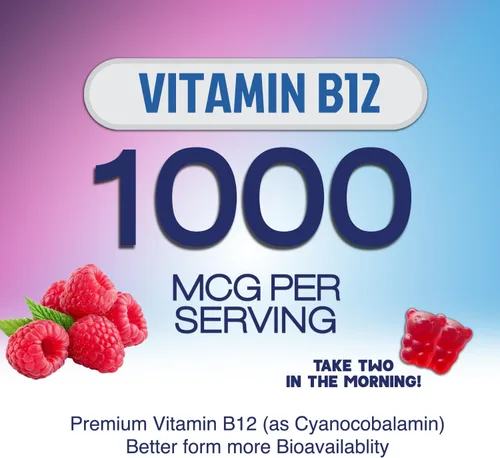 Vista 3 de Energy Gummies – Vitamina B12 1000mcg – 3 veces gomas de energía limpia y concentración con cafeína natural de té verde – Suplemento de ejercicio