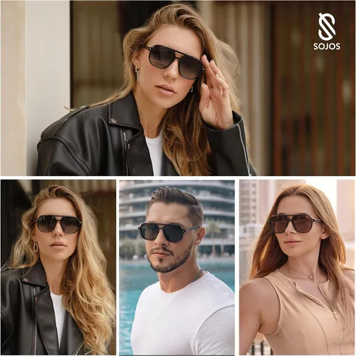 Vista 3 de SOJOS Gafas de sol polarizadas estilo aviador retro de moda para hombres y mujeres, estilo vintage de los años 70, marco cuadrado elegante SJ2283