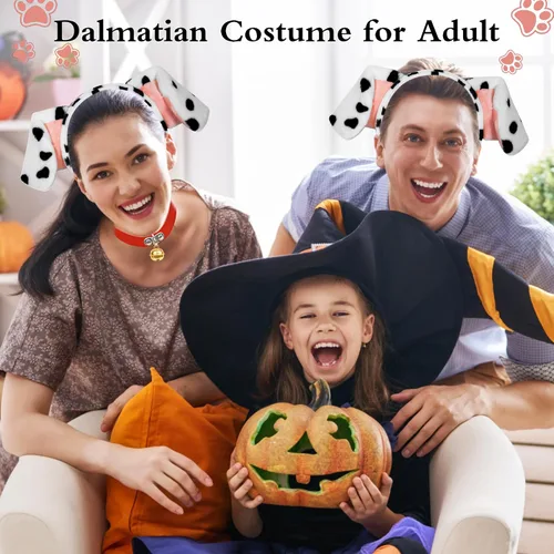 Vista 5 de U-Goforst Diadema con orejas de dálmata y cola Disfraz para mujer, disfraz de Halloween, cachorro, disfraz de perro, blanco y negro