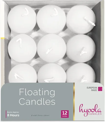 Vista 8 de Hyoola Velas flotantes blancas prémium de 3 pulgadas - 8 horas - Paquete de 12 - Fabricadas en Europa