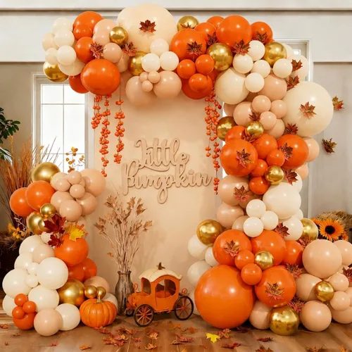 Vista 11 de Kit de guirnalda de arco de globos de otoño, globos de látex mate de terracota naranja quemado, arena, blanco, dorado, marrón, terracota