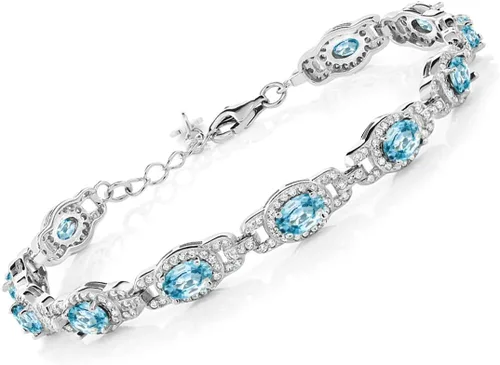 Vista 14 de Gem Stone King 7-14 Cttw Oval Gemstone Birthstone Tennis Bracelet For Women 925 Sterling Silver Oval 6X4MM 7 Inch With 1 Inch Extender Fine
