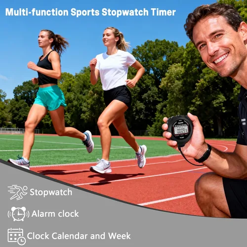 Vista 2 de Stopwatch Timer Lap Split Digital Stopwatch with Clock Calendar Alarm, Large Display Stop Watch for Sports Kids Coaches Swimming Running