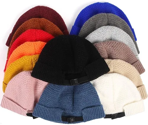 Vista 3 de Sombreros sin ala para hombre, gorro Docker, gorro de calavera, unisex, cálido, para invierno, ajustable, hebilla de cuero