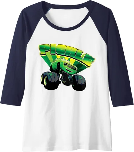 Vista 4 de Blaze and the Monster Machines Camiseta de béisbol raglán Pickle Badge, Negro, S