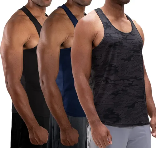 Vista 11 de DEVOPS Paquete de 3 camisetas sin mangas para hombre, con espalda en Y, ajuste seco