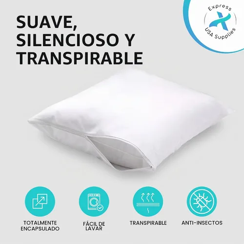 Vista 2 de Juego de 2 protectores de almohada impermeables estándar/Queen, equilibrio de temperatura, recomendado por alergólogos, protectores transpirables