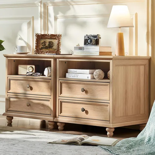 Vista 11 de Joaxswe Cómoda rústica de 4 cajones para dormitorio, cómoda rústica de 37 pulgadas de alto con 4 pies de madera maciza, organizador de armario