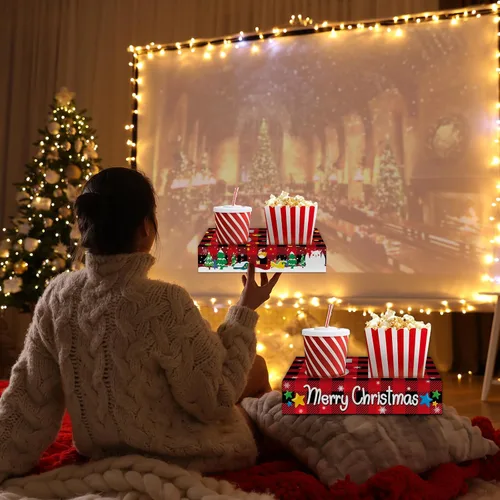 Vista 6 de 32 piezas de suministros para fiesta de Navidad, bandejas de aperitivos para noche de cine, contenedores para palomitas, dulces, comida y bebidas
