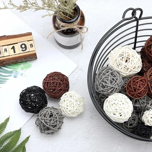 Vista 5 de Patelai 72 bolas decorativas de mimbre de ratán para jarrón, centro de mesa, tazones, relleno de orbes para primavera y verano, manualidades gris