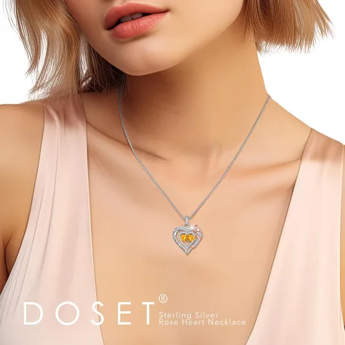 Vista 2 de Valentines Day Gifts - Sterling Silver Rose Heart Birthstone Necklace Anniversary Birthday Christmas Mothers Day Gifts - Women Jewelry Gifts for