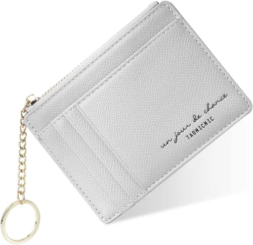 Vista 55 de URAQT Cartera para tarjetas de crédito, cartera minimalista de cuero delgado con cremallera, mini protector de tarjeta de crédito, llavero bolsillo
