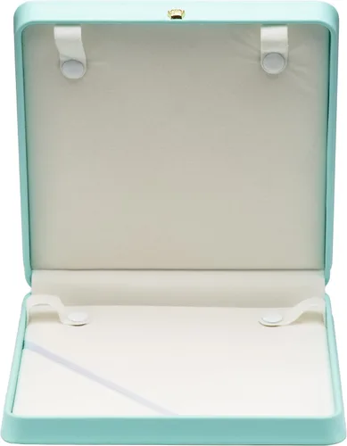 Vista 2 de COWFEX Cadena larga de perlas PU collar caja de regalo vitrina soporte de almacenamiento (azul)