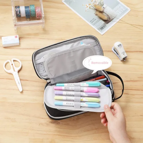 Vista 5 de Dugio Estuche grande para lápices para niños, adolescentes, niños, con cremallera, con asa, organizador para lápices, estuche estético