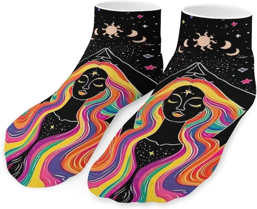 Vista 8 de Calcetines tobilleros unisex con diseño de ángel arco iris, para hombre y mujer, 5 pares