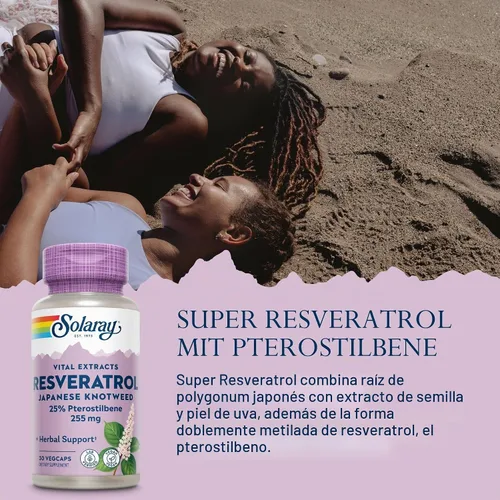 Vista 2 de SOLARAY Super Resveratrol w/pterostilbeno, tapa vegetal (Btl-plástico) 250mg 30ct