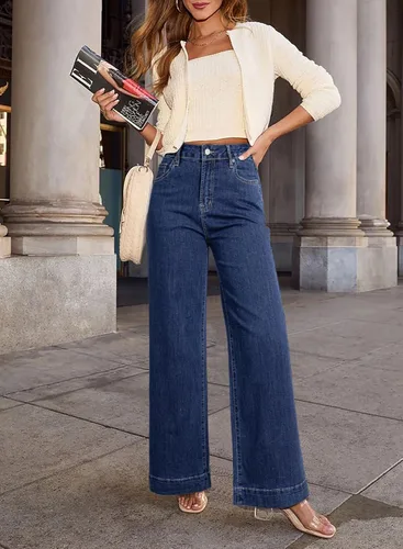 Vista 5 de Dokotoo Pantalones de mezclilla casuales de cintura alta para mujer Bluing