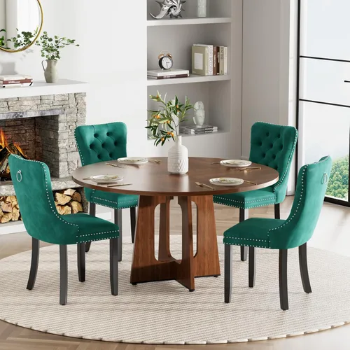 Vista 10 de Mesa de comedor redonda estilo granja para 6, mesa de cocina circular de 47" MDF con acabado de grano de madera, mesa de cocina y comedor de madera
