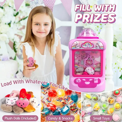 Vista 5 de Marlrin Máquina de Garra para Niños, Mini Máquina Expendedora Juguetes de Unicornio para Niñas, Agarrador de Dulces Dispensador de Premios