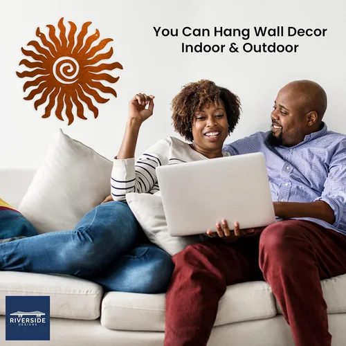 Vista 3 de Riverside Designs Sunburst - Arte de pared de metal para decoración al aire libre, resistente e impermeable, fabricado en Estados Unidos