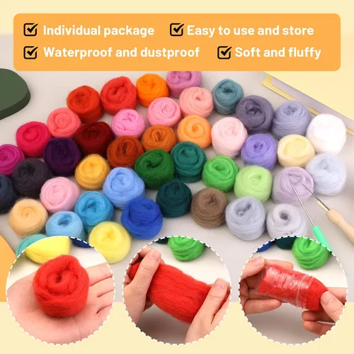 Vista 7 de SOCNITC Kits de fieltro de aguja de 45 colores con 99 piezas de herramientas de agujas para fieltro de aguja, manualidades