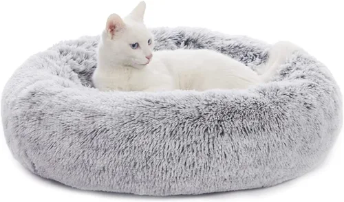 Vista 23 de Bedfolks Cama calmante en forma de dona, camas redondas y esponjosas de 23 pulgadas para perros pequeños, lavable a máquina, antiansiedad, cama