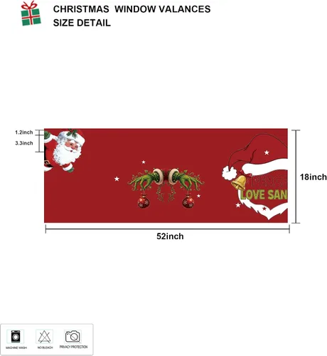 Vista 2 de Cenefas de cortina de cocina de Navidad, Navidad, invierno, cenefas pequeñas con bolsillo para barra, decoración de cortinas cortas de Navidad