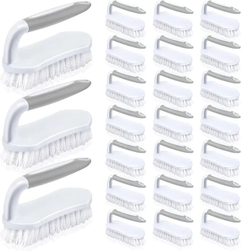 Vista 7 de Lallisa 12 piezas de cepillos para limpieza con mango, cómodo de agarrar, resistentes, flexibles y rígidas, cepillos a granel para ducha, baño, verde