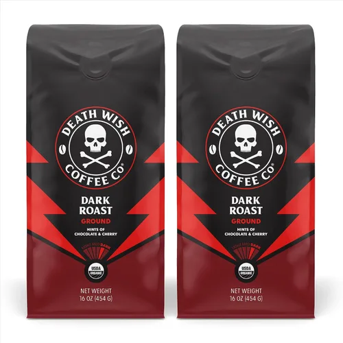 Vista 37 de Death Wish Coffee - Café molido orgánico de tostado medio, paquete de 6 Fair Trade Arabica & Robusta, Stone Fruit Caramel & Roasted Nut Notes