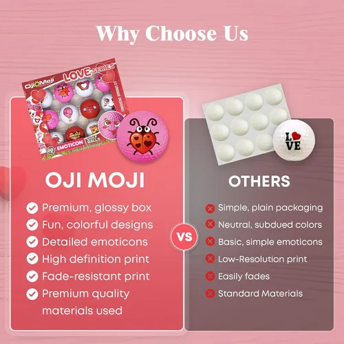 Vista 5 de Oji Moji - Juego de pelotas de golf Emoticon Love Series, regalo del día de San Valentín, paquete de 12 regalos novedosos, regalo de golf