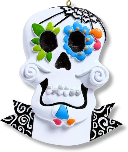Vista 3 de Ornaments by Elves - Adorno personalizado de calavera de México, adorno de Navidad, decoración de esqueleto tradicional mexicano, máscaras