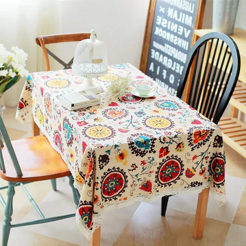 Vista 20 de LeLehome Elome - Mantel cuadrado de estilo bohemio vintage de 36 pulgadas, con encaje de lino y algodón, lavable, para cena y pícnic, cubierta