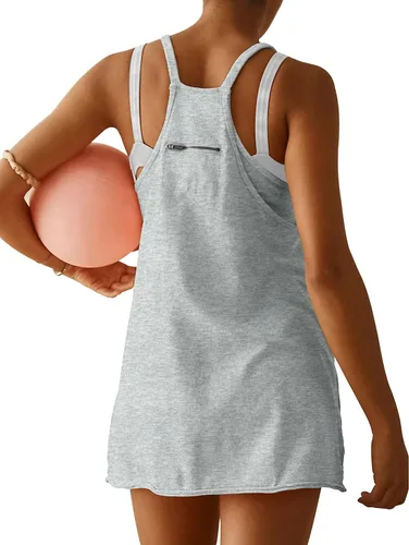 Vista 2 de Vestido atlético para mujer, minivestido de tiro caliente, pantalones cortos integrados, vestido de entrenamiento de verano, vestido de moda 2025