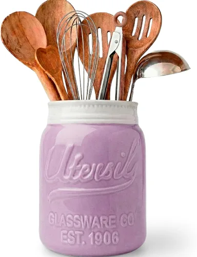 Vista 9 de Comfify Tarro de boca ancha para utensilios, organizador decorativo de utensilios de cocina, apto para lavavajillas, organizador de cocina azul