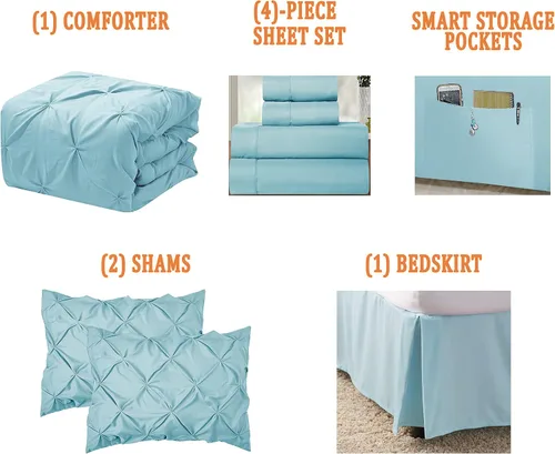 Vista 4 de Elegant Comfort Juego de edredón plisado de 8 piezas, juego suave y sedoso que incluye juego de sábanas con bolsillos de almacenamiento, edredón