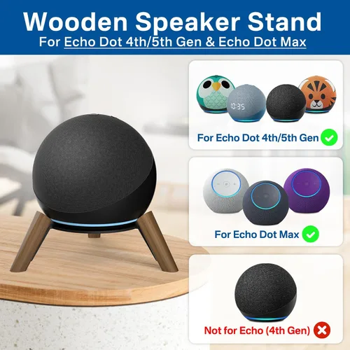Vista 2 de Soporte de escritorio de madera para Echo Dot de 4ª y 5ª generación y soporte para Echo Dot Max para un mejor sonido, soporte de altavoz de trípode
