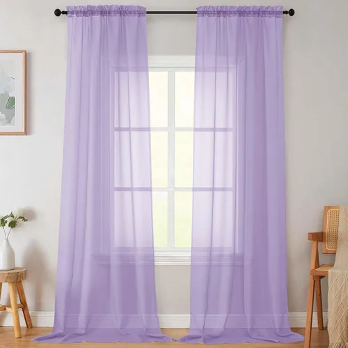 Vista 227 de 2 paneles de cortinas traslúcidas blancas para dormitorio, sala de estar, 96 pulgadas de largo, modernas, suaves, ligeras, con bolsillo para barra