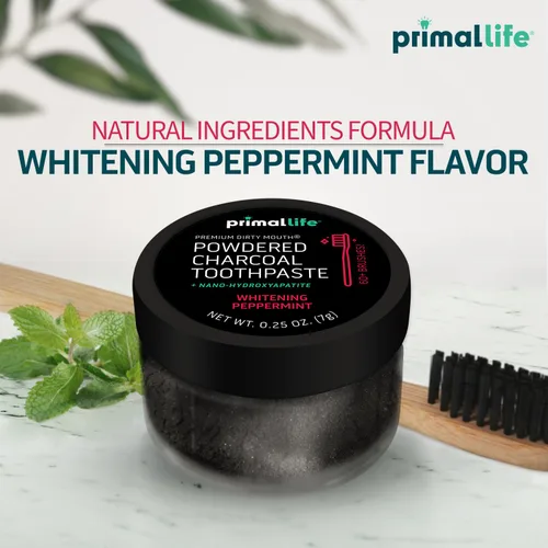 Vista 5 de Limpiador dental natural Dirty Mouth, en polvo, tamaño mini, suavemente pule, desintoxica, remineraliza y fortalece los dientes, mejor que la pasta