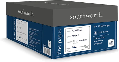 Vista 3 de Southworth J404N10 25% Algodón #10 Sobre de Negocios Natural 24 lbs. Tejido 250Caja FSC