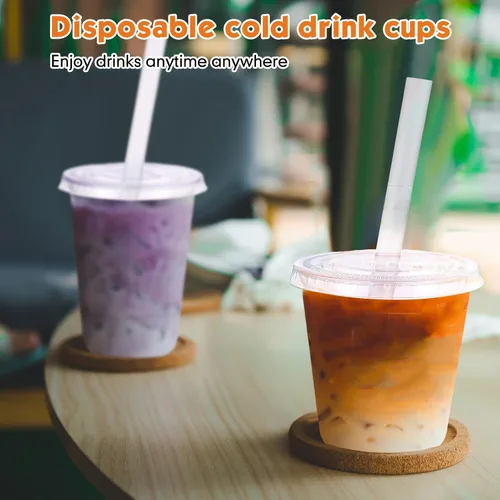 Vista 5 de Ziliny 25 juegos de vasos de plástico transparente con tapas, pajitas y pegatinas, vasos desechables de PET engrosado para café helado, té