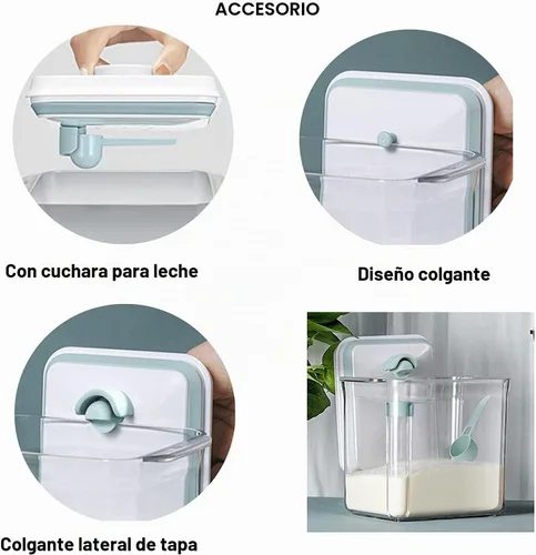 Vista 6 de Contenedor de fórmula para bebé dispensador de fórmula con raspador y cuchara, un botón, práctico contenedor de leche en polvo de 25.75 oz, sin BPA