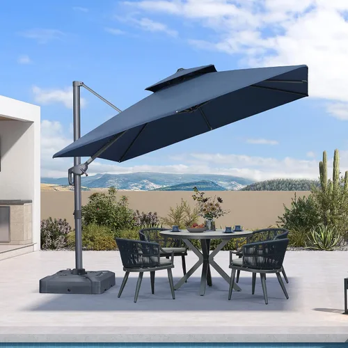 Vista 61 de PURPLE LEAF Sombrilla de Patio Voladiza de 10' x 13' para Exteriores con Base de 330 libras, Sombrilla Rectangular Grande Resistente al Viento