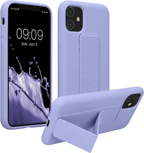Vista 12 de kwmobile Funda para Apple iPhone 11 - Funda de TPU suave con revestimiento de silicona - Con correa de mano y función de soporte - a prueba