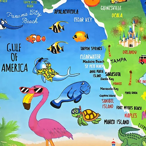 Vista 2 de Florida Beach Blanket 54 x 68 inch Beach Towel 100% Cotton Family Size (Florida Fun Map, One Towel)