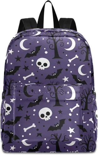 Vista 18 de MNSRUU Mochila para estudiantes para la escuela, Halloween, mochila luminosa de murciélagos para laptop, mochila estética para niñas, niños, mochila