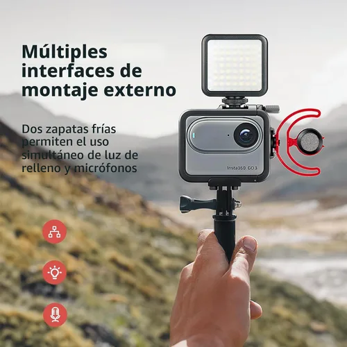 Vista 4 de Jaula de Marco de Aluminio con Funda de Silicona para Lente y Protector de Pantalla para Insta360 GO 3, Estuche Protector Duradero de Metal
