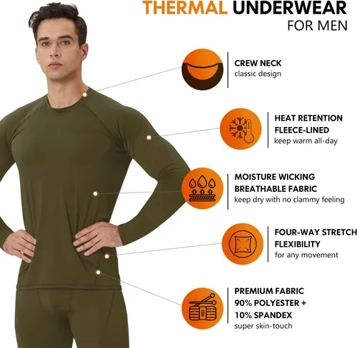 Vista 2 de CL convallaria Ropa interior térmica para hombre, ropa interior larga con forro polar, capa base para clima frío, XS-4XL