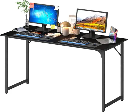 Vista 83 de PayLessHere Escritorio para computadora de 32 pulgadas Negro Escritorio de oficina con marco de metal, pies ajustables Superficie resistente
