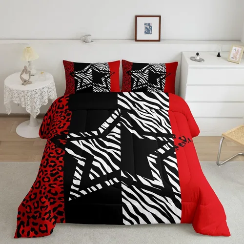 Vista 38 de Manfei Juego de edredón con estampado de leopardo, tamaño individual, juego de ropa de cama con estampado de guepardo marrón y negro, 2 piezas Negro