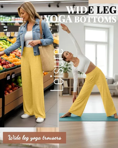 Vista 121 de Neer - Conjunto de 3 pantalones de yoga de pierna ancha para mujer - Pantalones deportivos cómodos, holgados, de cintura alta y casuales